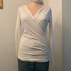 Ralph Lauren long sleeve fitted ivory front crossover draped top